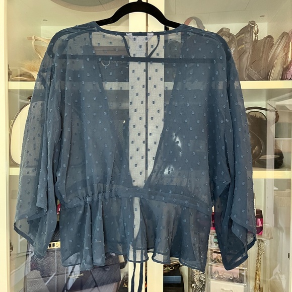 Dark Blue Swiss Dots LC Lauren Conrad Front-Tie Top - Picture 3 of 8